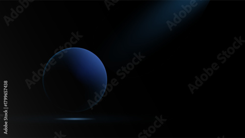 Minimalist blue sphere illuminated by a soft spotlight on a dark background, creating a modern abstract visual mood