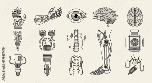 Modern Cyberpunk Body Augmentation Designs for Future Technology, Featuring Futuristic Prosthetics and Neural Interfaces, Perfect for Science Fiction and Tech Concepts