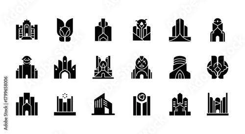 Captivating collection of iconic modern architectural silhouettes perfect for branding and design projects