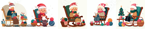Grandma knitting in a winter rocking chair