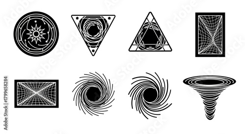 Abstract geometric symbols and cosmic vortex designs for modern branding and creative projects