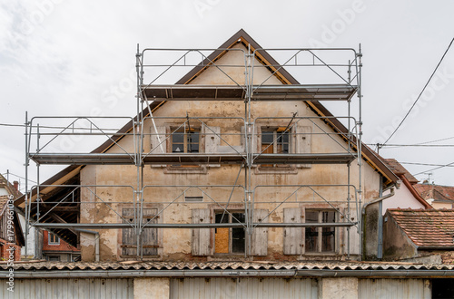 House facade and scaffold