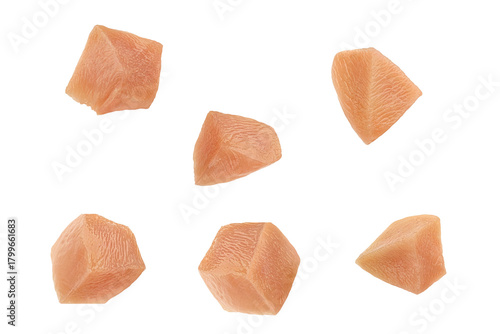 Raw chicken breast cubes transparent PNG cutout for food design