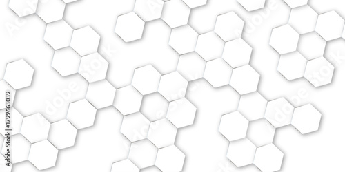 Fototapeta Naklejka Na Ścianę i Meble -  white honeycomb background. luxury backdrop design with hexagon patterns. 3d hexagonal background with shadows. geometric mesh cell texture.