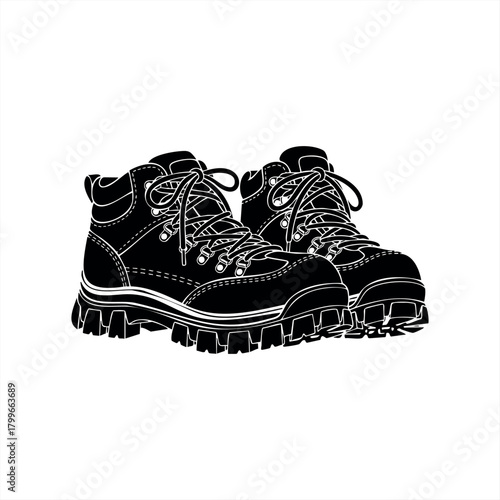 Outdoor adventure footwear icons for hiking and trekking design projects