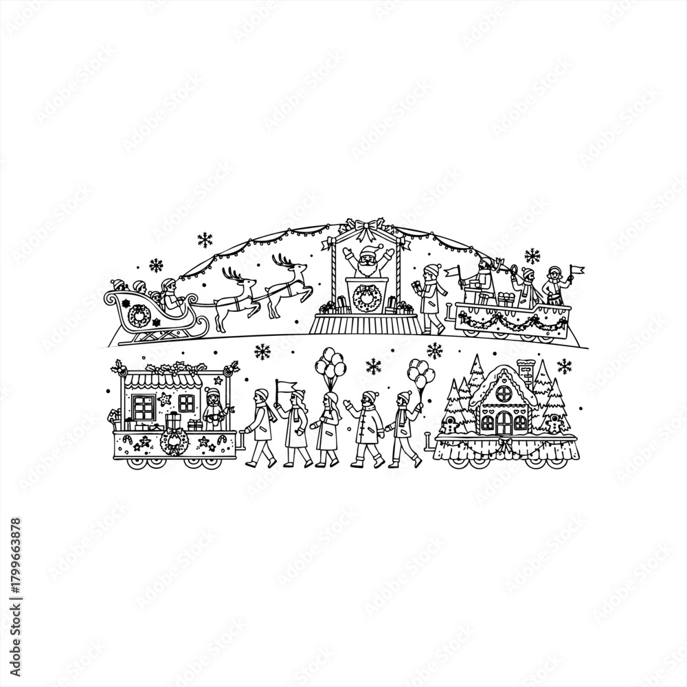 Fototapeta premium Festive holiday parade icons for seasonal celebrations and designs