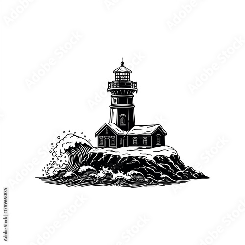 Coastal lighthouse icons for nautical and marine design