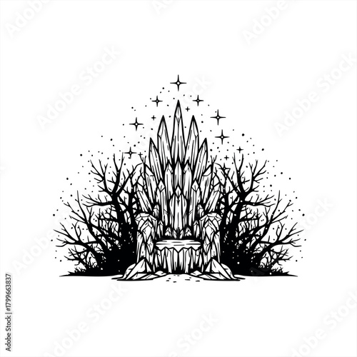 Fantasy throne and wilderness icons for fantasy design and storytelling