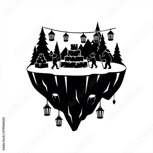 Enchanted floating island adventure icons for fantasy storytelling and game design