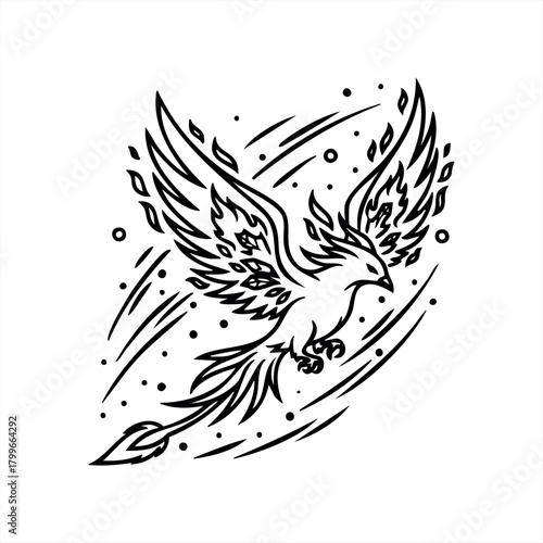 Mythical phoenix illustration for tattoo and design inspiration