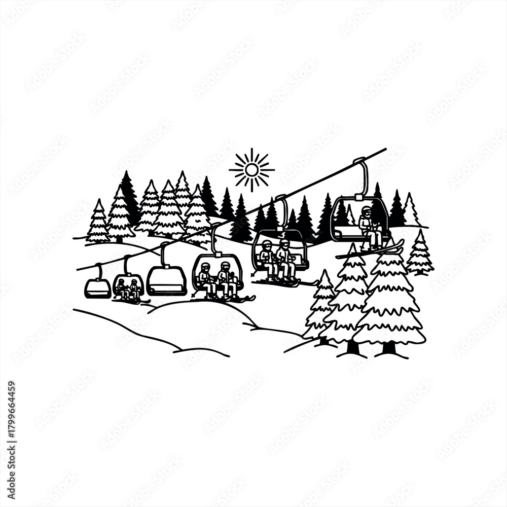 Fototapeta premium Winter sports and ski resort adventure icons for travel and leisure branding