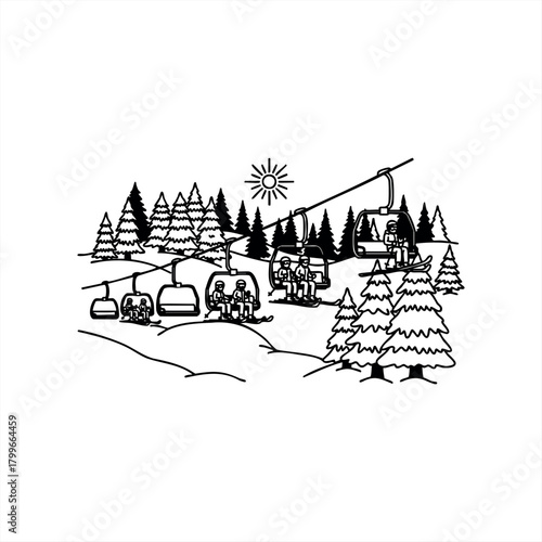 Winter sports and ski resort adventure icons for travel and leisure branding