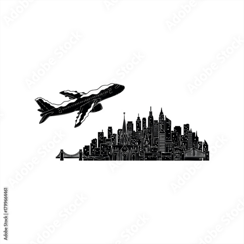 Urban travel and cityscape adventure icons for travel marketing
