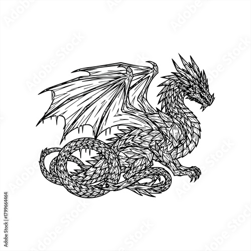 Mythical creature line art for fantasy game design