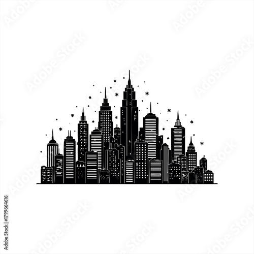 Urban skyline icons for modern architectural design and cityscape branding
