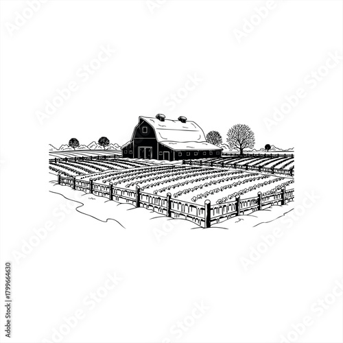 Rural farm and agriculture scene for countryside design projects