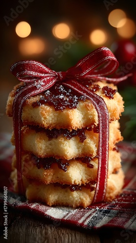 Festive Cookies Stacked with Ribbon: Christmas Sweets and Rustic Charm for Holiday Gatherings