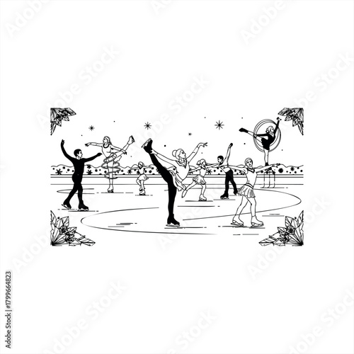 Artistic figure skating performance icons for winter sports design