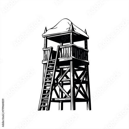 Rustic forest watchtower icons for outdoor adventure design