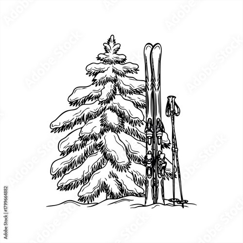 Winter sports and mountain adventure icons for outdoor gear design