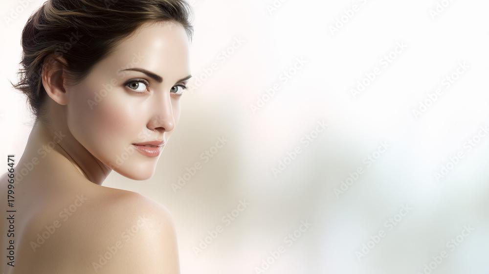 Fototapeta premium Woman focusing on skincare routine in a clean, spa-like environment. lifestyle magazines, social media lookbooks, designed for influencer and brand collaborations, used by web designers. 
