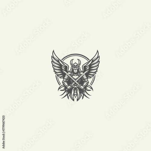 Winged Samurai Ninja Vector Logo
