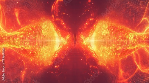 Fototapeta Naklejka Na Ścianę i Meble -  Digital energy stream flowing through futuristic grid tunnel