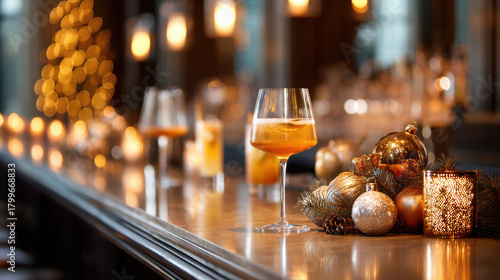 Luxury christmas decoration theme at a stylish bar festive cocktails in a warm atmosphere