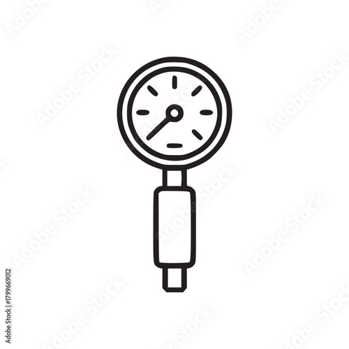 Illustration of a bore gauge with a circular dial and a cylindrical handle on a white background