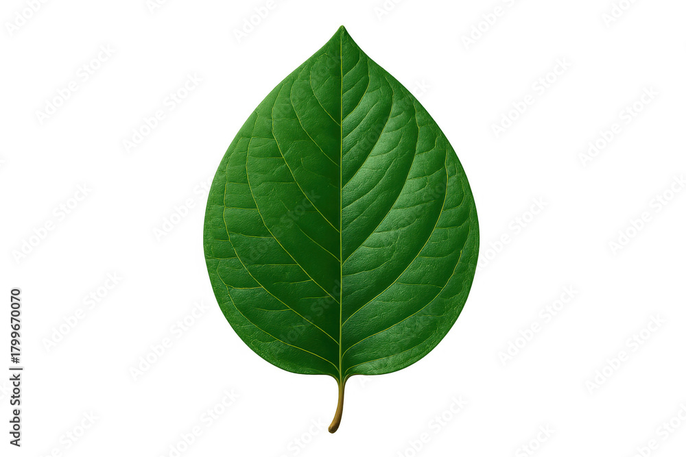 Obraz premium Green leaf texture with visible veins, isolated on transparent background, symbolizing nature and ecology