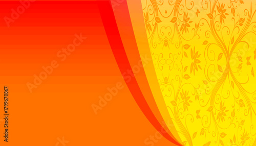 Orange and Yellow Abstract Background with Floral Pattern and Curved Lines for Design Projects