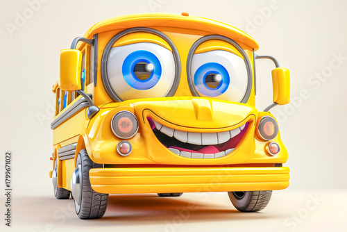 Cheerful cartoon bus with a big smile on a clean white background perfect for kids designs