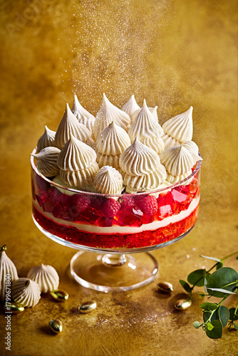 Raspberry Meringue Trifle with Whipped Cream and Jelly Layers