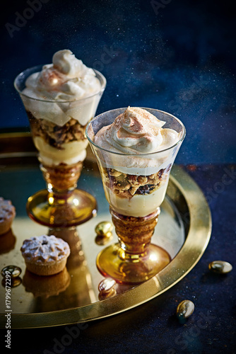 Mince Pie Trifle with Cream and Crumble in Festive Glasses