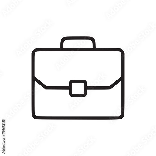 A simple black outline drawing of a briefcase with a handle and a clasp on a white background
