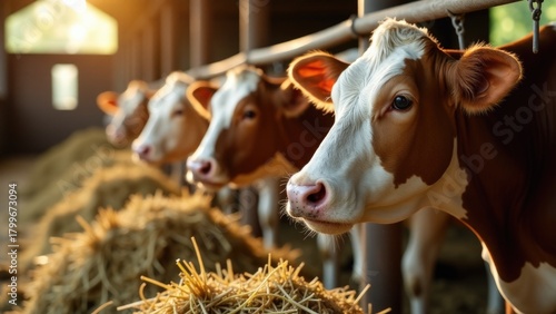 Wallpaper Mural A group of cows with brown and white coats stand together, waiting or grazing Torontodigital.ca