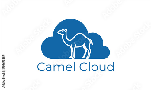 Camel cloud logo template desert animal standing on white background simple graphic design element for corporate branding