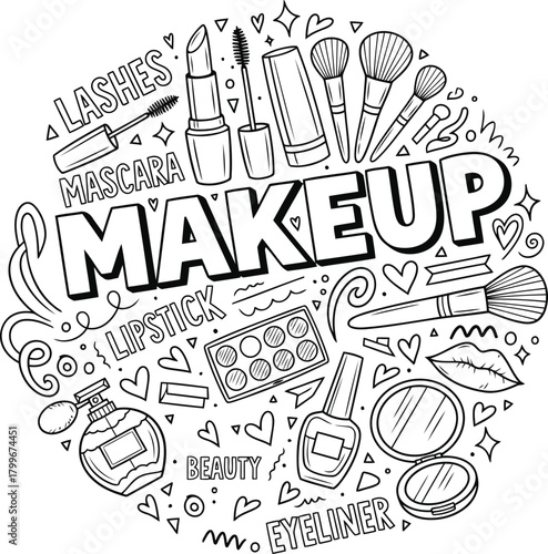 Charming makeup doodles perfect for beauty blogs or cosmetic brand promotions, capturing a playful and stylish vibe for your creative projects
