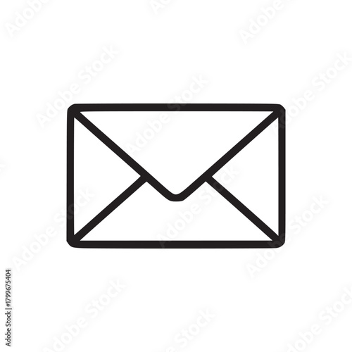 Isolated black outline of a closed envelope on a plain white background in simple vector style