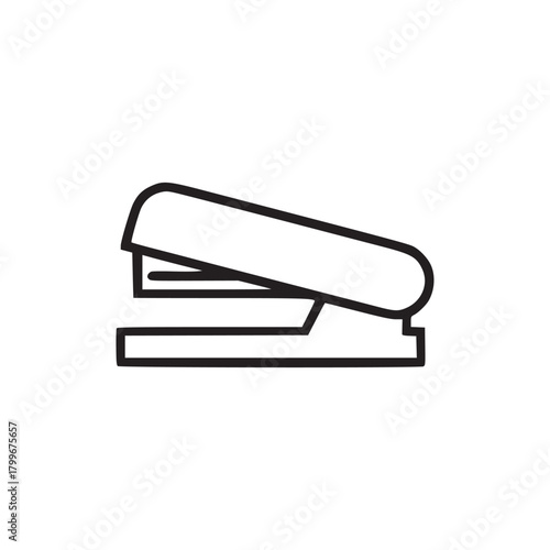 A simple line drawing of a stapler isolated on a white background in a minimalist style design graphic