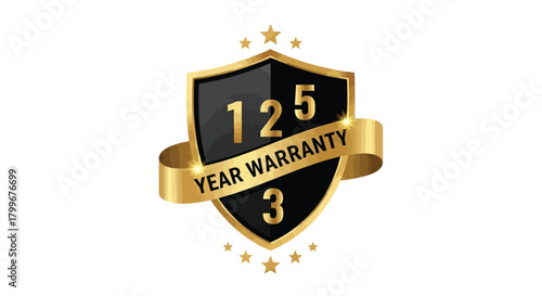 Warranty shield badge with 125 year guarantee illustration product assurance and reliability isolated on white background
