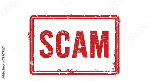 Red scam stamp on white background a grunge illustration fraud alert warning and financial risk concepts