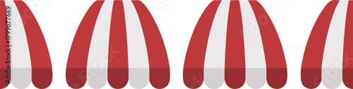 Red and white shop awning icon. Awning symbol or logo. shop window sunshade icon. Isolated canopy awning striped roof. Transparent background. shop building element symbol. Striped shop canopy.