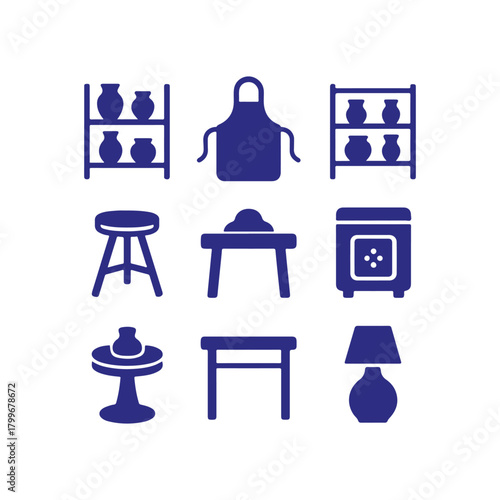 Ceramic studio equipment and supplies icons