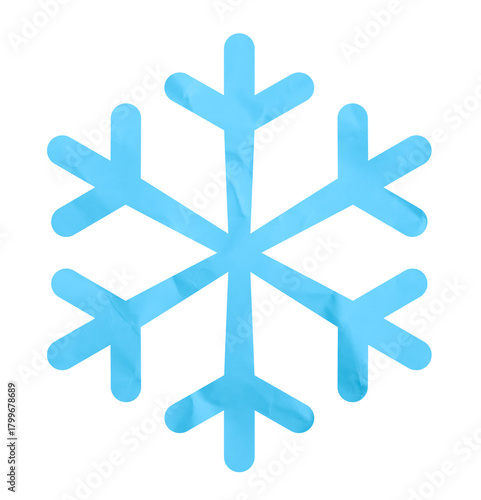 Blue crumpled paper snowflake icon isolated
