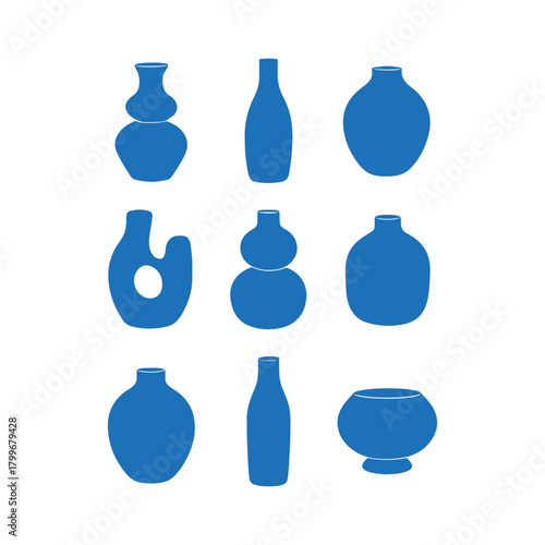 Collection of blue ceramic vase silhouettes in various shapes