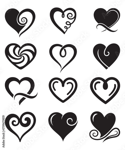 Decorative Heart Vector Icon Set for Valentine Day Designs.