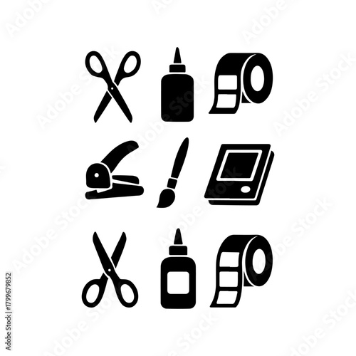Collection of craft and office supplies icons