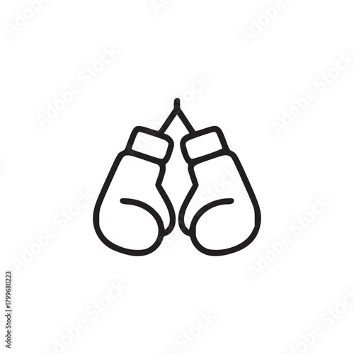 A minimalist line drawing of two boxing gloves hanging against a plain white background in simple style