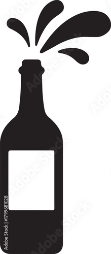 Celebratory sparkling wine bottle silhouette with effervescent liquid bursting out, perfect for concepts of success, triumph, and joy. isolated on white background, Vector, illustration